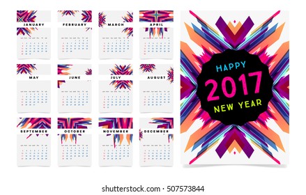 Calendar for 2017 with Geometric Pattern - Vector Illustration