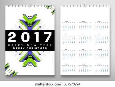 Calendar for 2017 with Geometric Pattern - Vector Illustration
