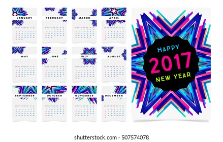 Calendar for 2017 with Geometric Pattern - Vector Illustration
