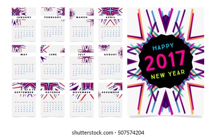 Calendar for 2017 with Geometric Pattern - Vector Illustration