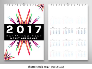 Calendar for 2017 with Geometric Pattern - Vector Illustration