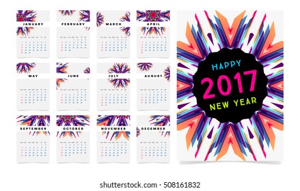 Calendar for 2017 with Geometric Pattern - Vector Illustration