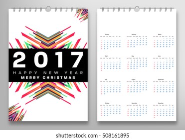 Calendar for 2017 with Geometric Pattern - Vector Illustration