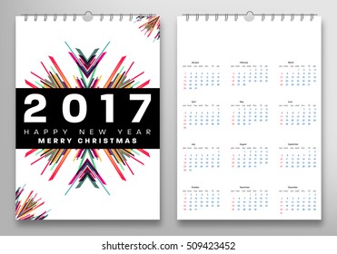 Calendar for 2017 with Geometric Pattern - Vector Illustration