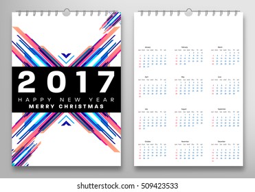 Calendar for 2017 with Geometric Pattern - Vector Illustration