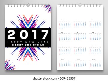 Calendar for 2017 with Geometric Pattern - Vector Illustration