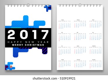 Calendar for 2017 with Geometric Pattern - Vector Illustration