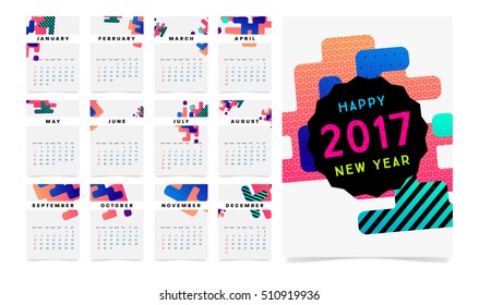 Calendar for 2017 with Geometric Pattern - Vector Illustration