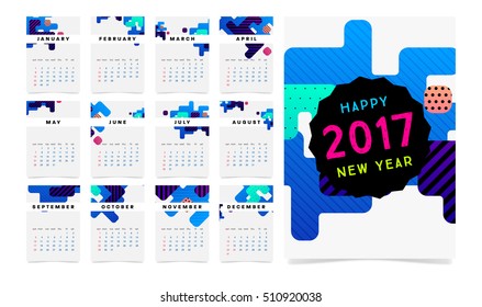 Calendar for 2017 with Geometric Pattern - Vector Illustration