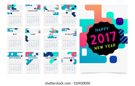 Calendar for 2017 with Geometric Pattern - Vector Illustration