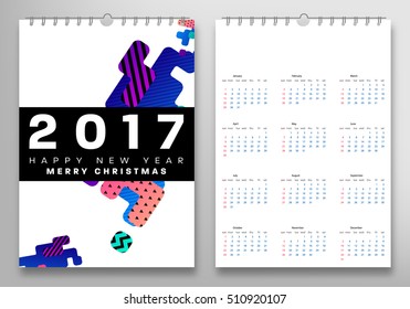 Calendar for 2017 with Geometric Pattern - Vector Illustration