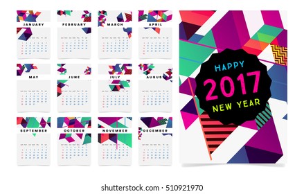 Calendar for 2017 with Geometric Pattern - Vector Illustration