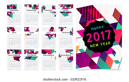 Calendar for 2017 with Geometric Pattern - Vector Illustration