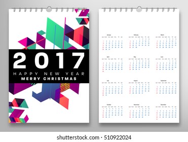 Calendar for 2017 with Geometric Pattern - Vector Illustration