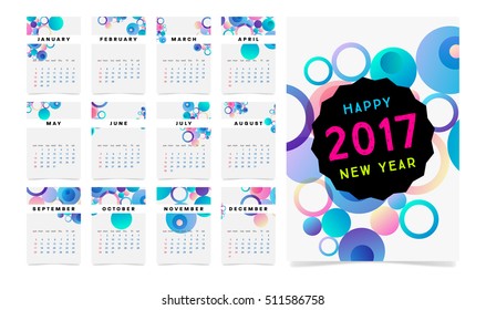 Calendar for 2017 with Geometric Pattern - Vector Illustration