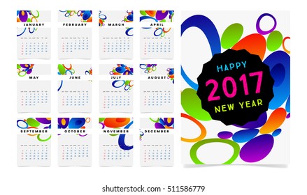 Calendar for 2017 with Geometric Pattern - Vector Illustration