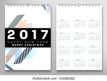 Calendar for 2017 with Geometric Pattern - Vector Illustration