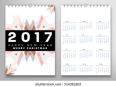 Calendar for 2017 with Geometric Pattern - Vector Illustration