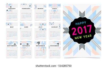 Calendar for 2017 with Geometric Pattern - Vector Illustration