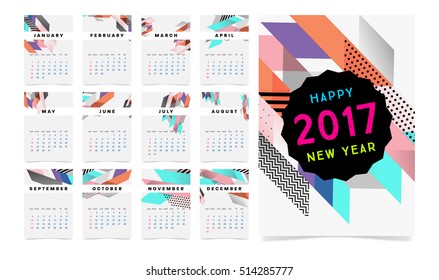 Calendário para 2017 com padrão geométrico - ilustração vetorial