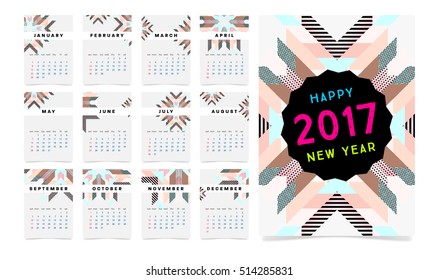 Calendar for 2017 with Geometric Pattern - Vector Illustration