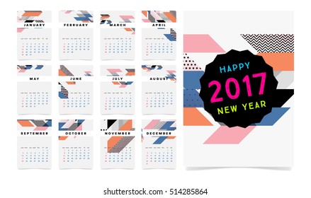 Calendar for 2017 with Geometric Pattern - Vector Illustration