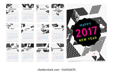 Calendar for 2017 with Geometric Pattern - Vector Illustration