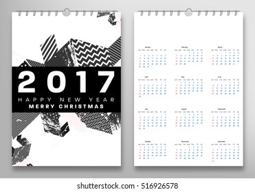 Calendar for 2017 with Geometric Pattern - Vector Illustration