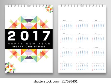 Calendar for 2017 with Geometric Pattern - Vector Illustration