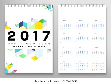 Calendar for 2017 with Geometric Pattern - Vector Illustration