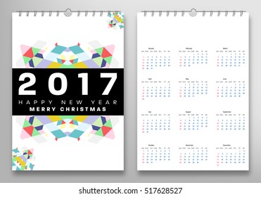 Calendar for 2017 with Geometric Pattern - Vector Illustration