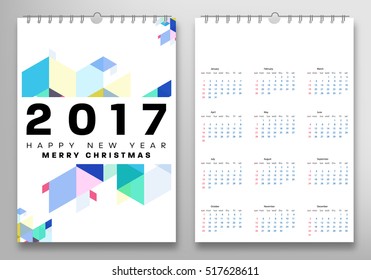 Calendar for 2017 with Geometric Pattern - Vector Illustration