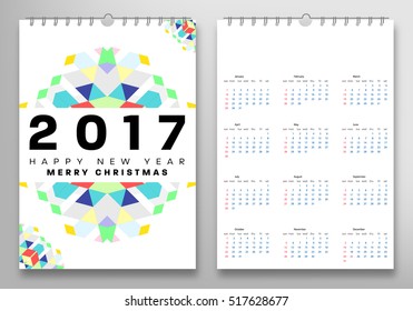 Calendar for 2017 with Geometric Pattern - Vector Illustration