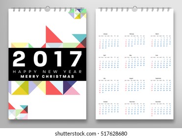 Calendar for 2017 with Geometric Pattern - Vector Illustration