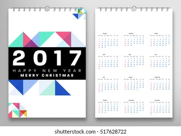 Calendar for 2017 with Geometric Pattern - Vector Illustration