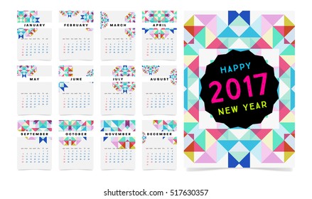Calendar for 2017 with Geometric Pattern - Vector Illustration