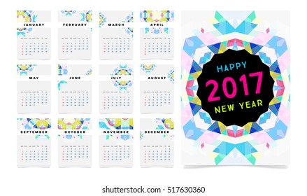 Calendar for 2017 with Geometric Pattern - Vector Illustration