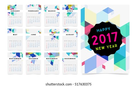 Calendar for 2017 with Geometric Pattern - Vector Illustration