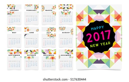 Calendar for 2017 with Geometric Pattern - Vector Illustration