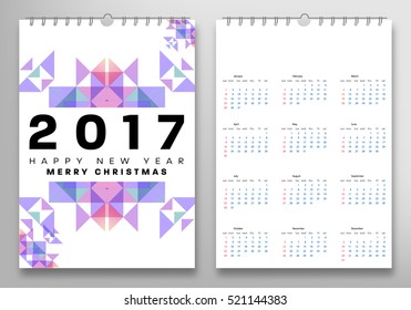 Calendar for 2017 with Geometric Pattern - Vector Illustration