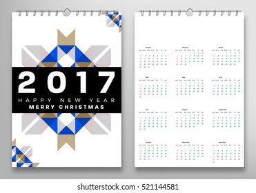 Calendar for 2017 with Geometric Pattern - Vector Illustration