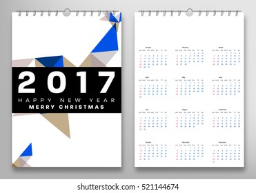 Calendar for 2017 with Geometric Pattern - Vector Illustration