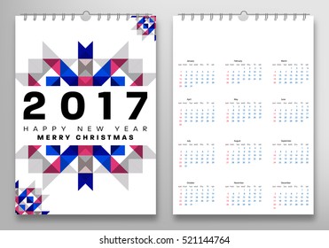 Calendar for 2017 with Geometric Pattern - Vector Illustration