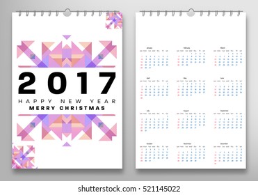Calendar for 2017 with Geometric Pattern - Vector Illustration
