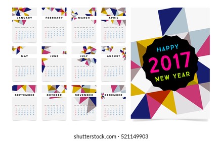 Calendar for 2017 with Geometric Pattern - Vector Illustration