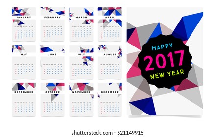 Calendar for 2017 with Geometric Pattern - Vector Illustration