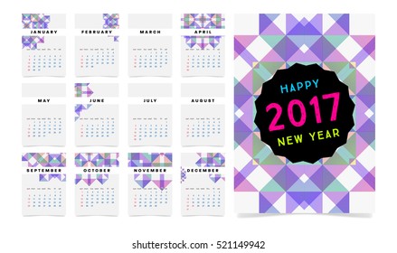 Calendar for 2017 with Geometric Pattern - Vector Illustration