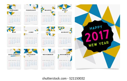 Calendar for 2017 with Geometric Pattern - Vector Illustration