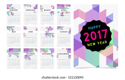 Calendar for 2017 with Geometric Pattern - Vector Illustration