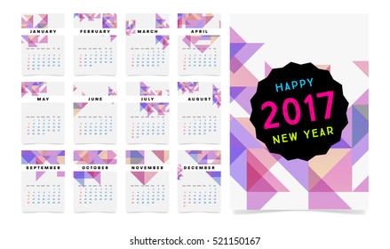 Calendar for 2017 with Geometric Pattern - Vector Illustration